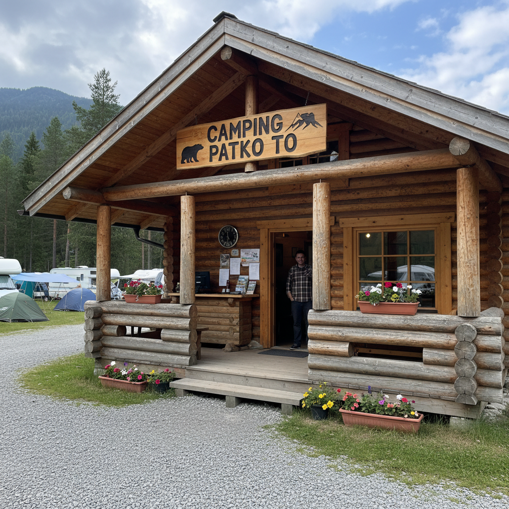 Holzhaus als Rezeption Camping Patko To